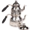 Gaziantep Bakır El Oyması Happyone Gümüş Renk Jumbo Çaydanlık resmi