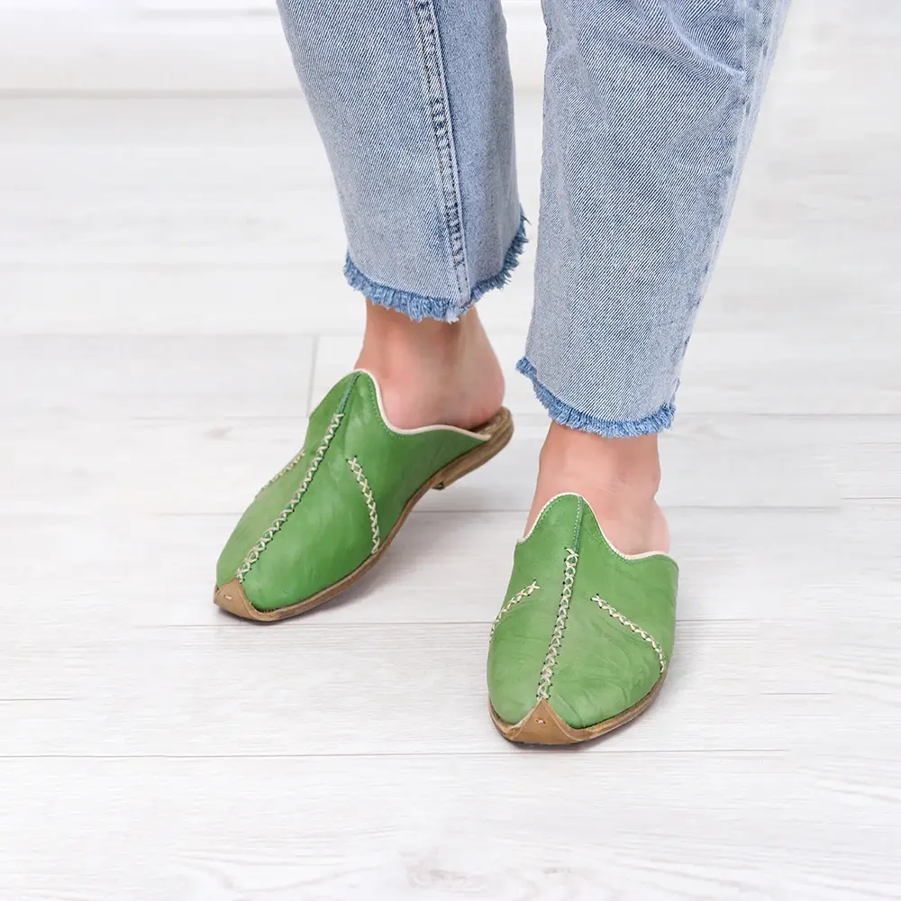 Saraçlı Burunlu Kadın Terlik Yeşil