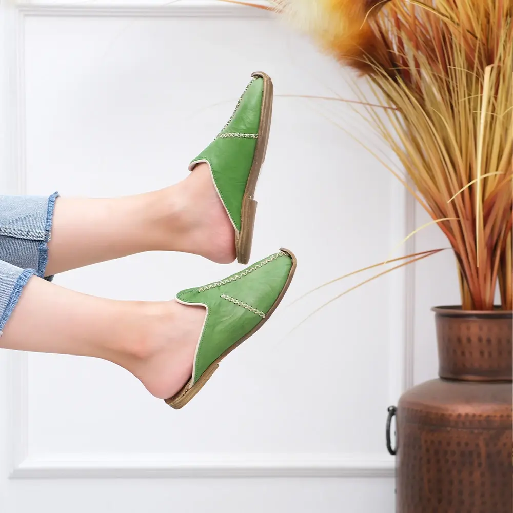 Saraçlı Burunlu Kadın Terlik Yeşil