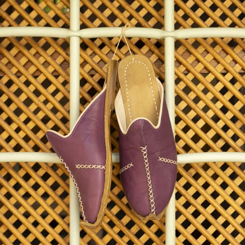 Saraçlı Burunlu Kadın Terlik Mor