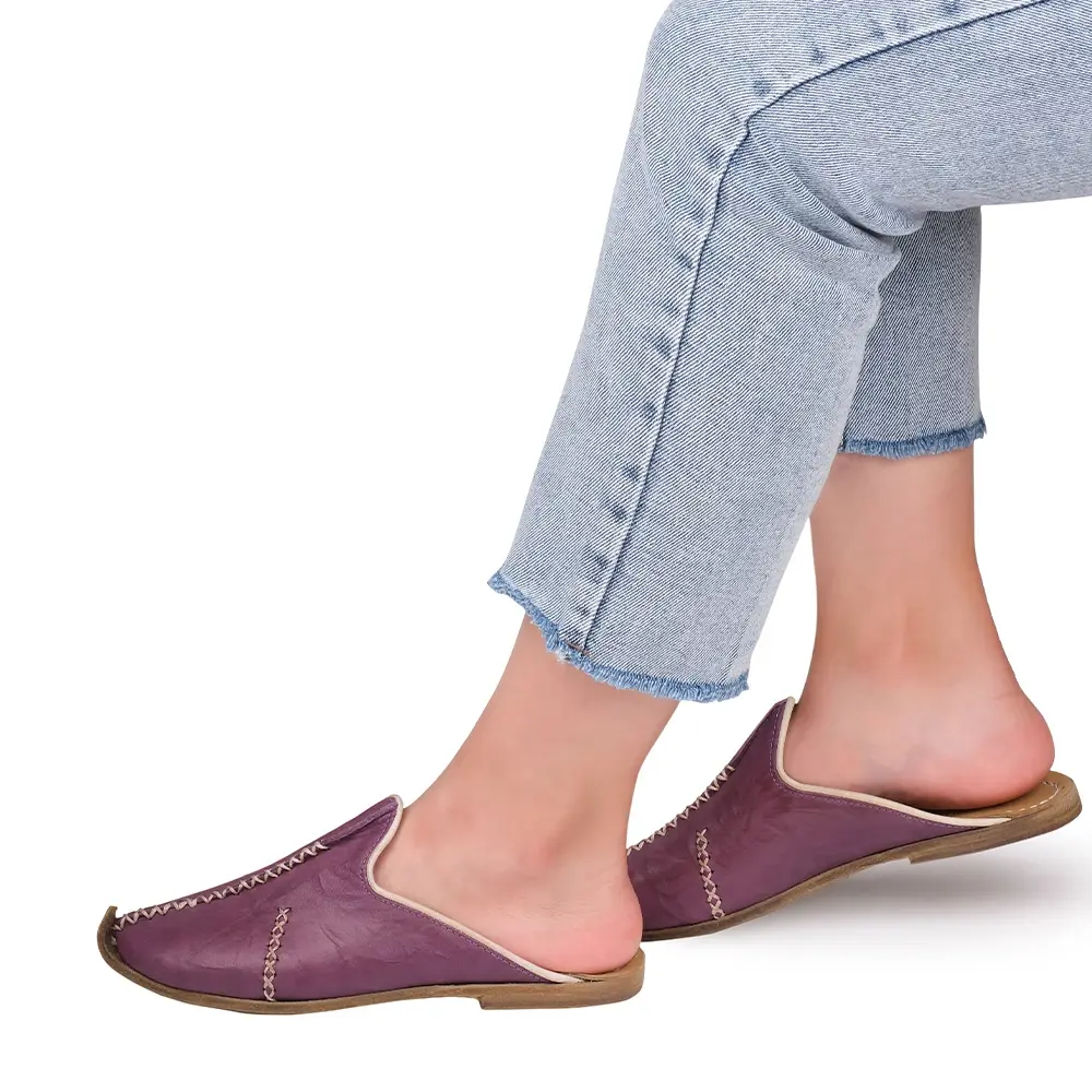 Saraçlı Burunlu Kadın Terlik Mor