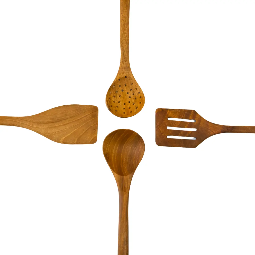 %100 Doğal, El Yapımı Gerçek Ceviz 5 Parça Kutulu Kepçe&Spatula Seti