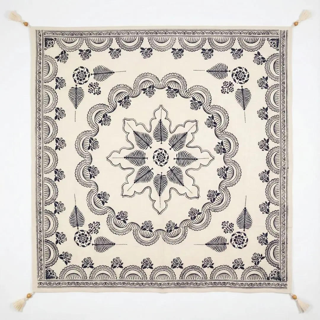 %100 El İşçiliği Kastamonu Taş Baskı Masa Örtüsü 150x150 Cm