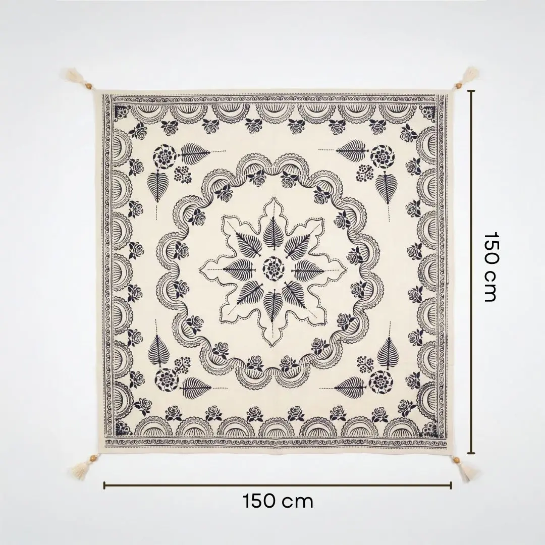 %100 El İşçiliği Kastamonu Taş Baskı Masa Örtüsü 150x150 Cm