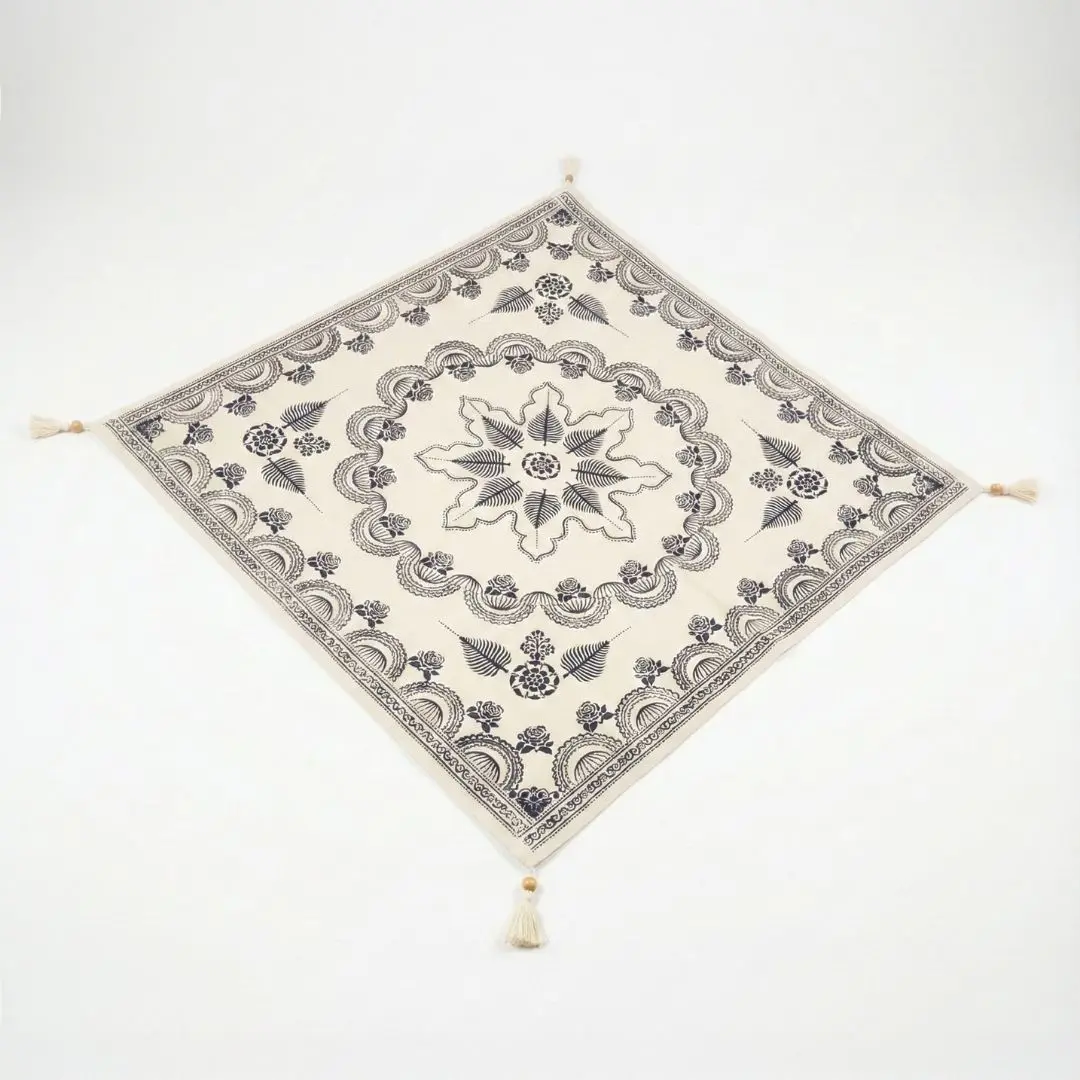 %100 El İşçiliği Kastamonu Taş Baskı Masa Örtüsü 150x150 Cm