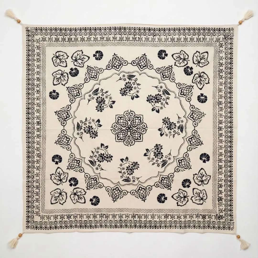 %100 El İşçiliği Kastamonu Taş Baskı Masa Örtüsü 150x150 Cm – Model 2