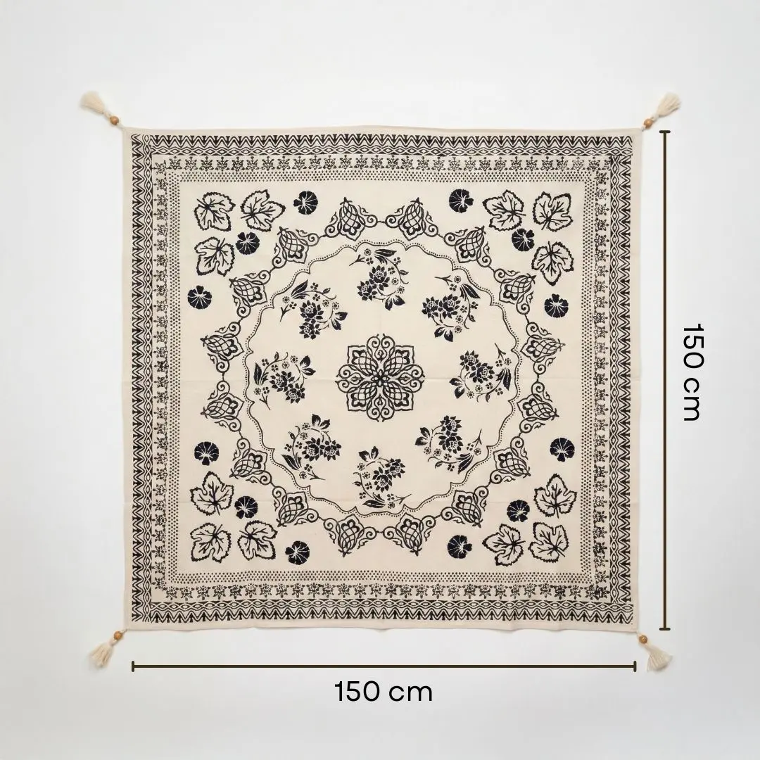 %100 El İşçiliği Kastamonu Taş Baskı Masa Örtüsü 150x150 Cm – Model 2