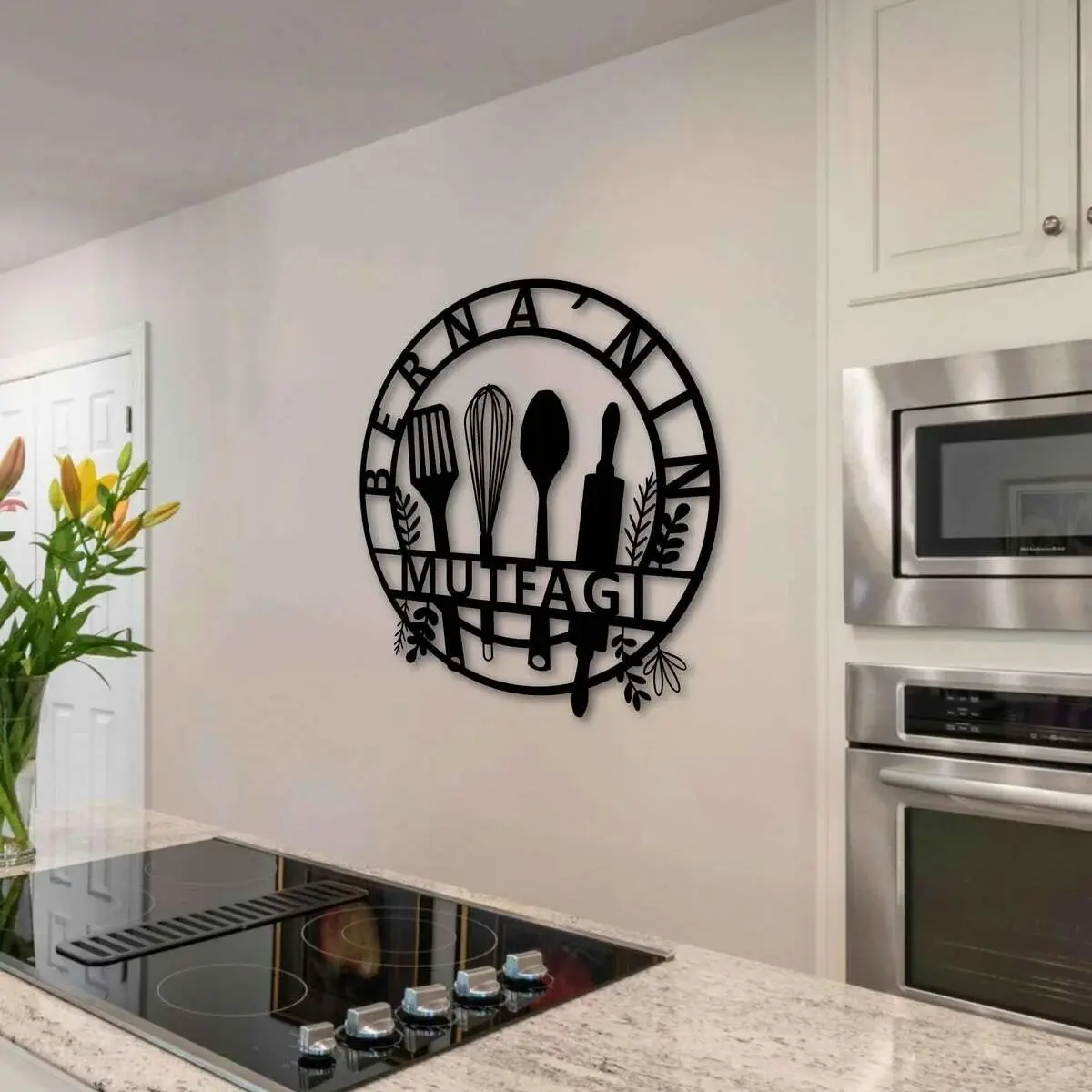 Kişiye Özel İsimli Metal Duvar Tablosu Modern Mutfak Dekoru 50x50 Cm