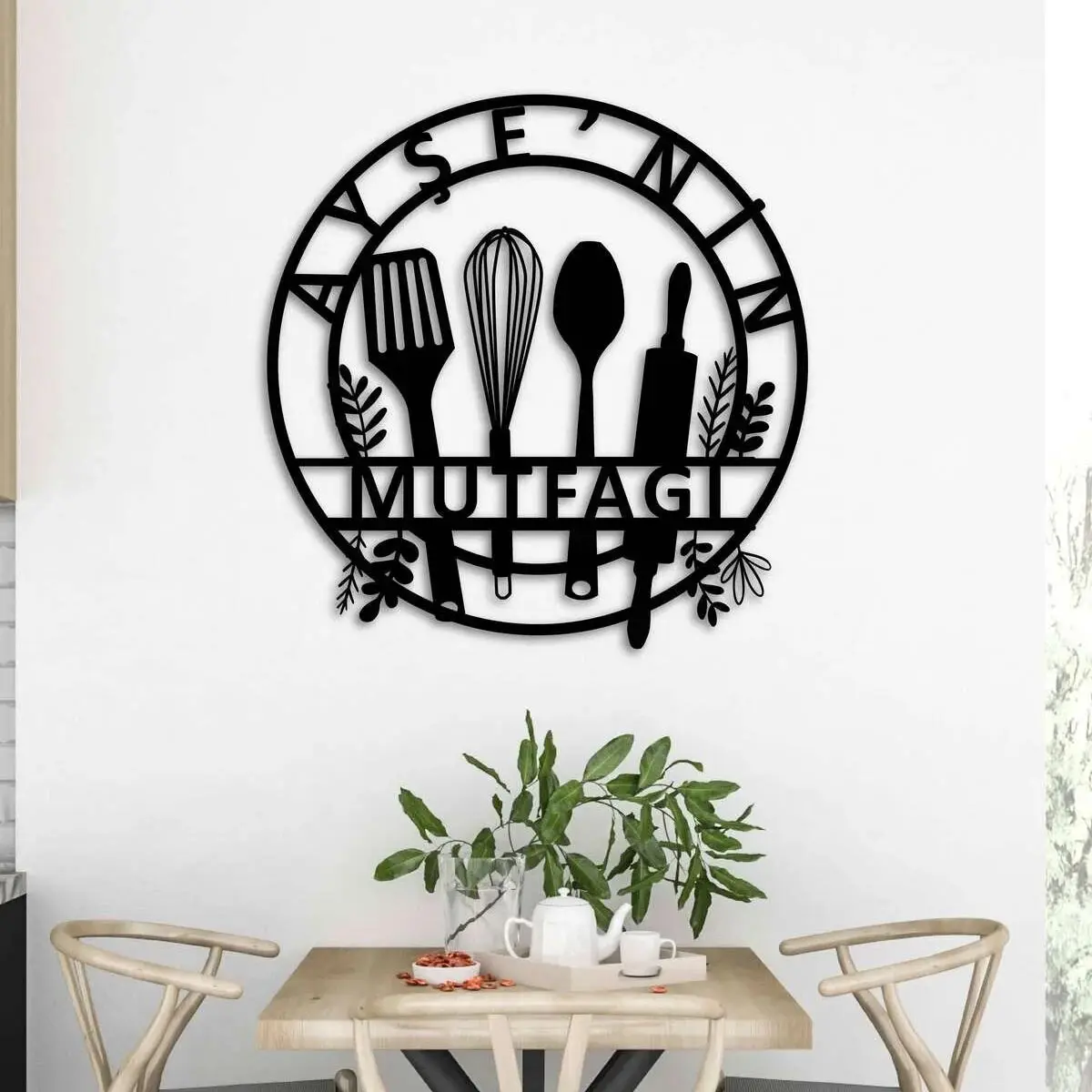 Kişiye Özel İsimli Metal Duvar Tablosu Modern Mutfak Dekoru 50x50 Cm